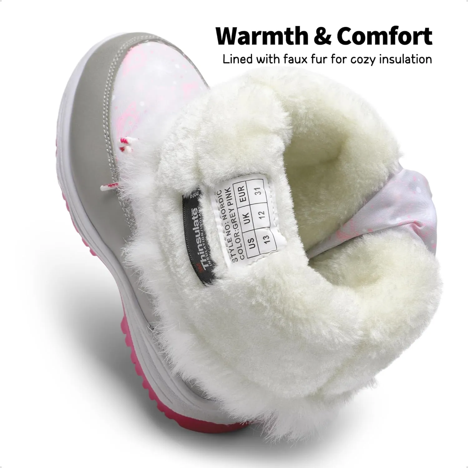 DREAM PAIRS Girls Snow Boots Warm Cozy Anti-Slip Lightweight Mid Calf Faux Fur Lining Winter Shoes for Little/Big Kids