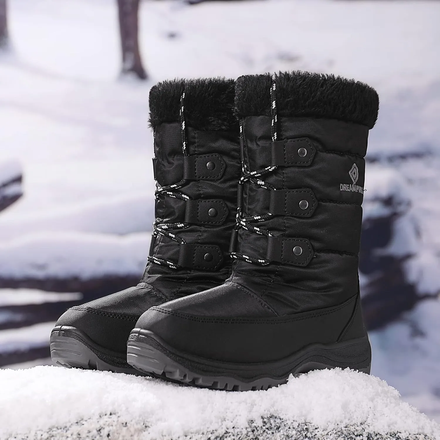 DREAM PAIRS Girls Snow Boots Warm Cozy Anti-Slip Lightweight Mid Calf Faux Fur Lining Winter Shoes for Little/Big Kids