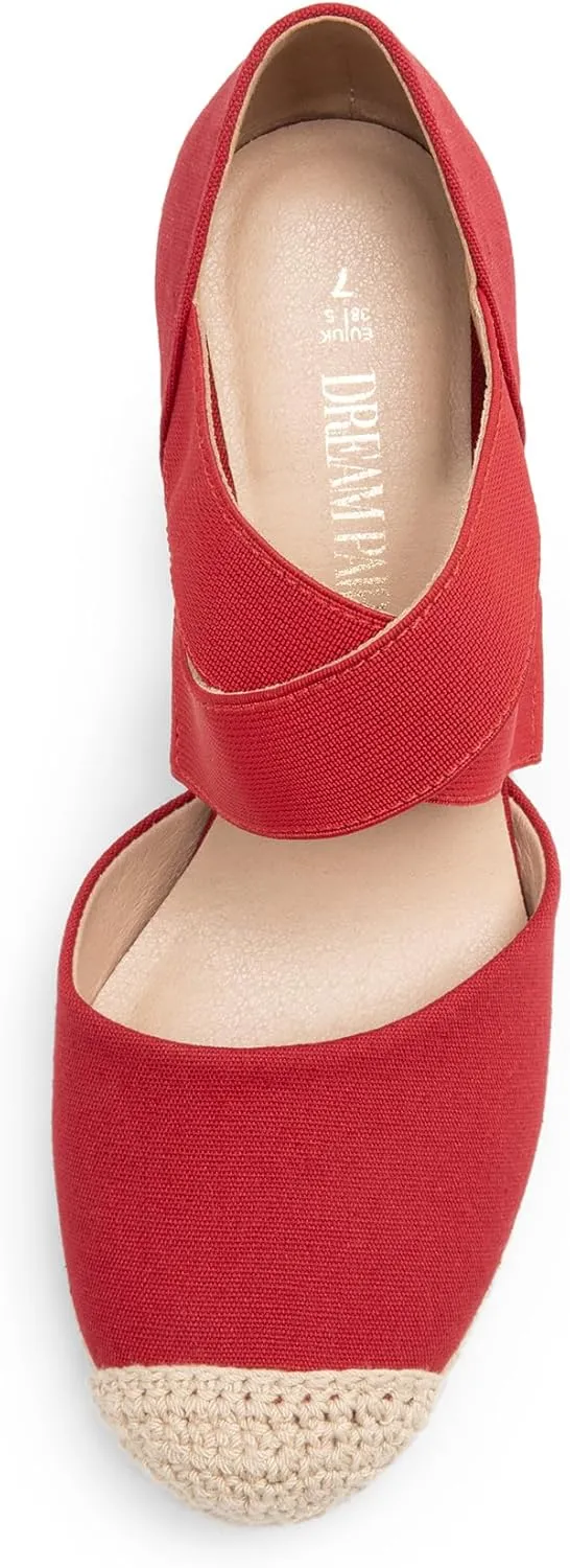 DREAM PAIRS Womens Close Toe Espadrilles Platform Slip on Elastic Criss Cross Straps Dressy Wedges Sandals