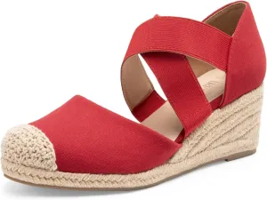 DREAM PAIRS Womens Close Toe Espadrilles Platform Slip on Elastic Criss Cross Straps Dressy Wedges Sandals