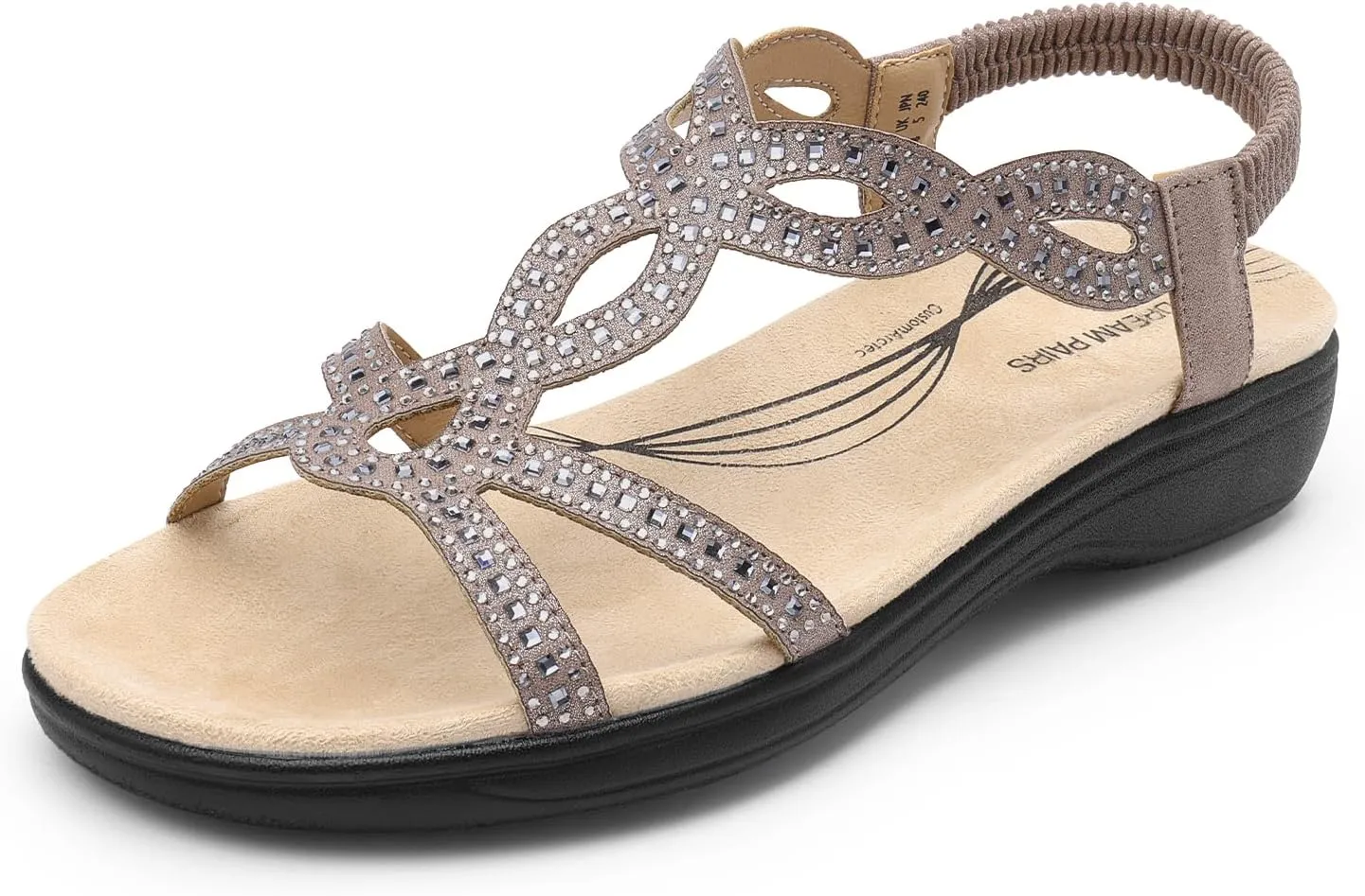 DREAM PAIRS Women's Comfort Dressy Rhinestone Summer Beach Sandals Slip-on Flat Walking Orthopedic Sandals with Elastica Back Strap