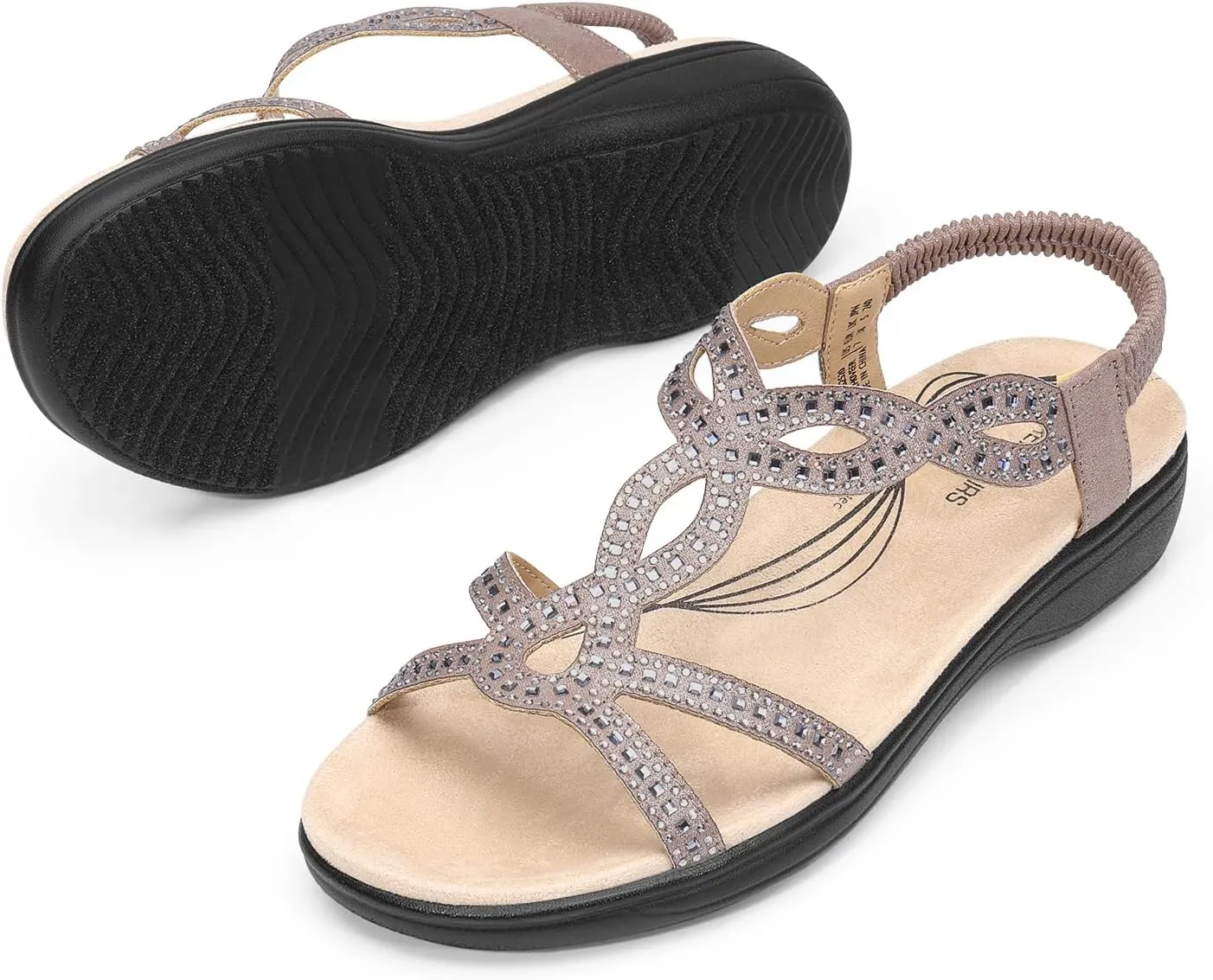 DREAM PAIRS Women's Comfort Dressy Rhinestone Summer Beach Sandals Slip-on Flat Walking Orthopedic Sandals with Elastica Back Strap
