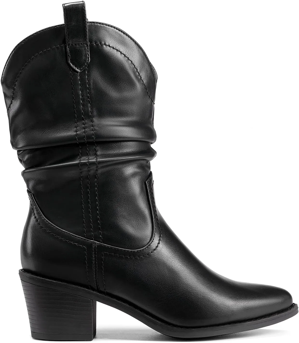 DREAM PAIRS Women's Cowgirl Boots, Mid Calf Western Cowboy Chunky Heel Boots, Slouchy & Pull-on Ankle Booties for women