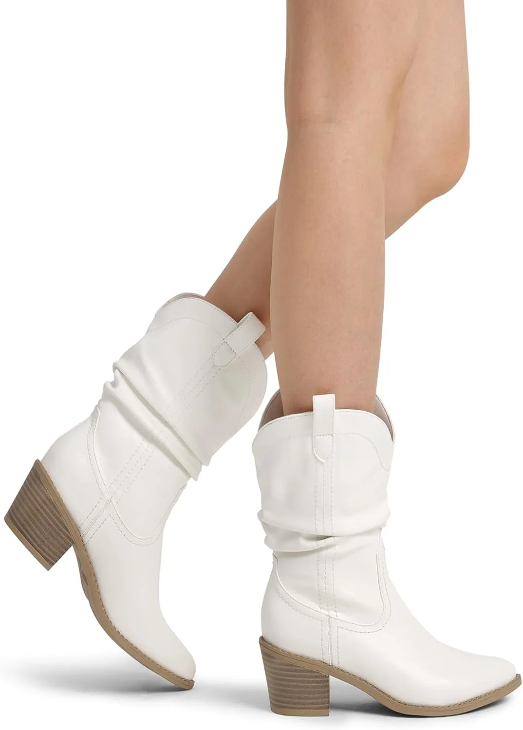 DREAM PAIRS Women's Cowgirl Boots, Mid Calf Western Cowboy Chunky Heel Boots, Slouchy & Pull-on Ankle Booties for women