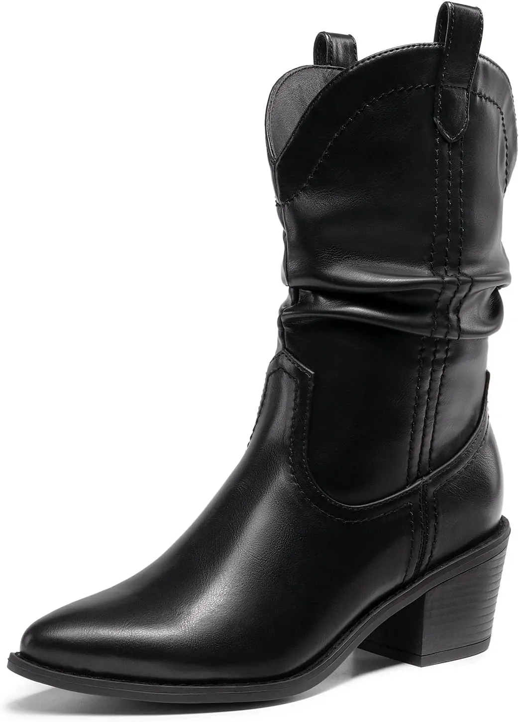 DREAM PAIRS Women's Cowgirl Boots, Mid Calf Western Cowboy Chunky Heel Boots, Slouchy & Pull-on Ankle Booties for women