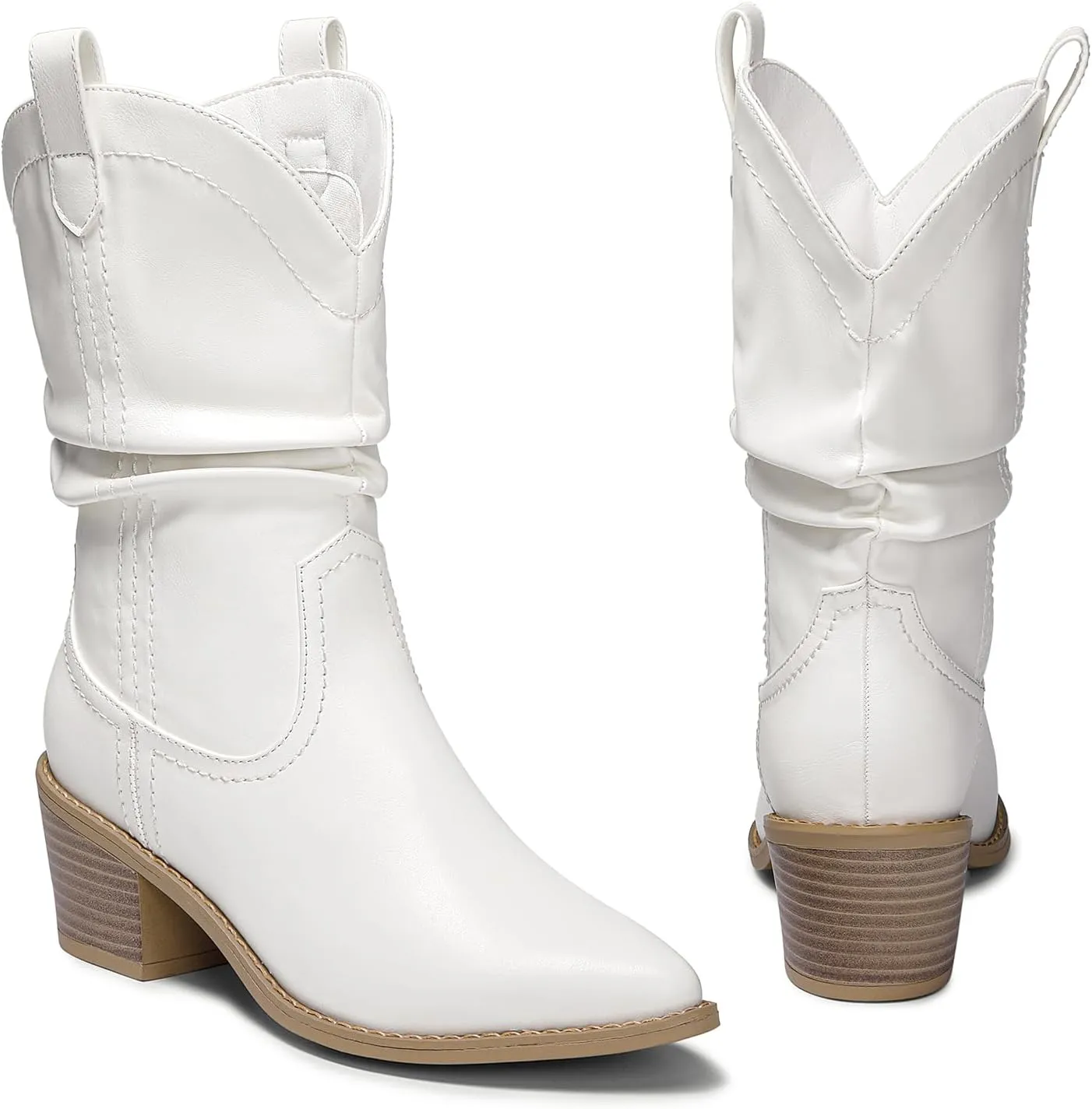 DREAM PAIRS Women's Cowgirl Boots, Mid Calf Western Cowboy Chunky Heel Boots, Slouchy & Pull-on Ankle Booties for women