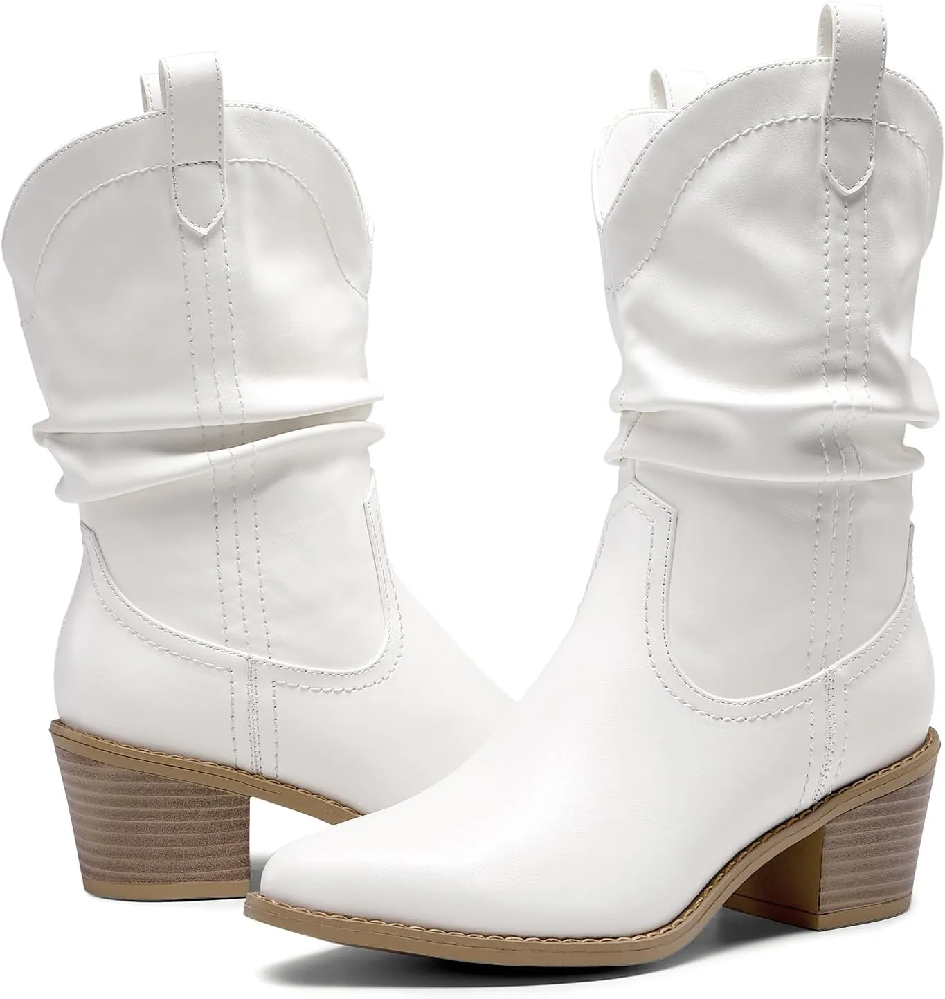 DREAM PAIRS Women's Cowgirl Boots, Mid Calf Western Cowboy Chunky Heel Boots, Slouchy & Pull-on Ankle Booties for women