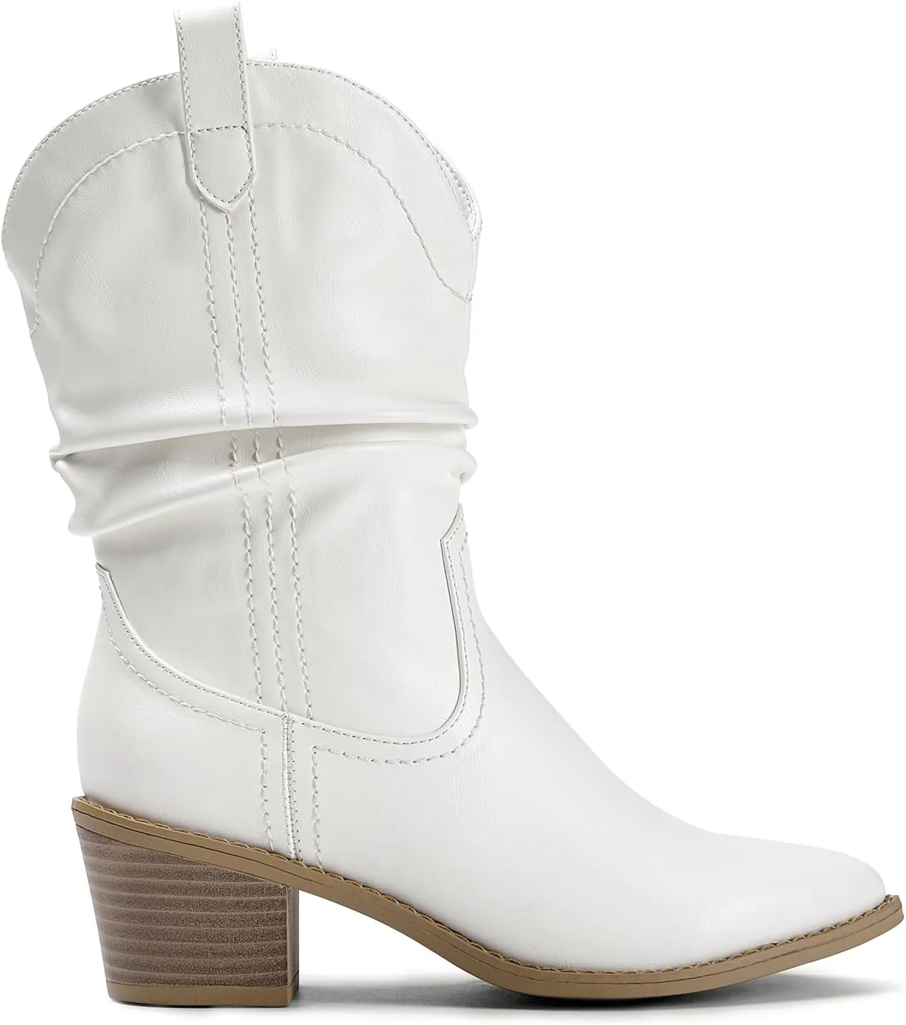DREAM PAIRS Women's Cowgirl Boots, Mid Calf Western Cowboy Chunky Heel Boots, Slouchy & Pull-on Ankle Booties for women