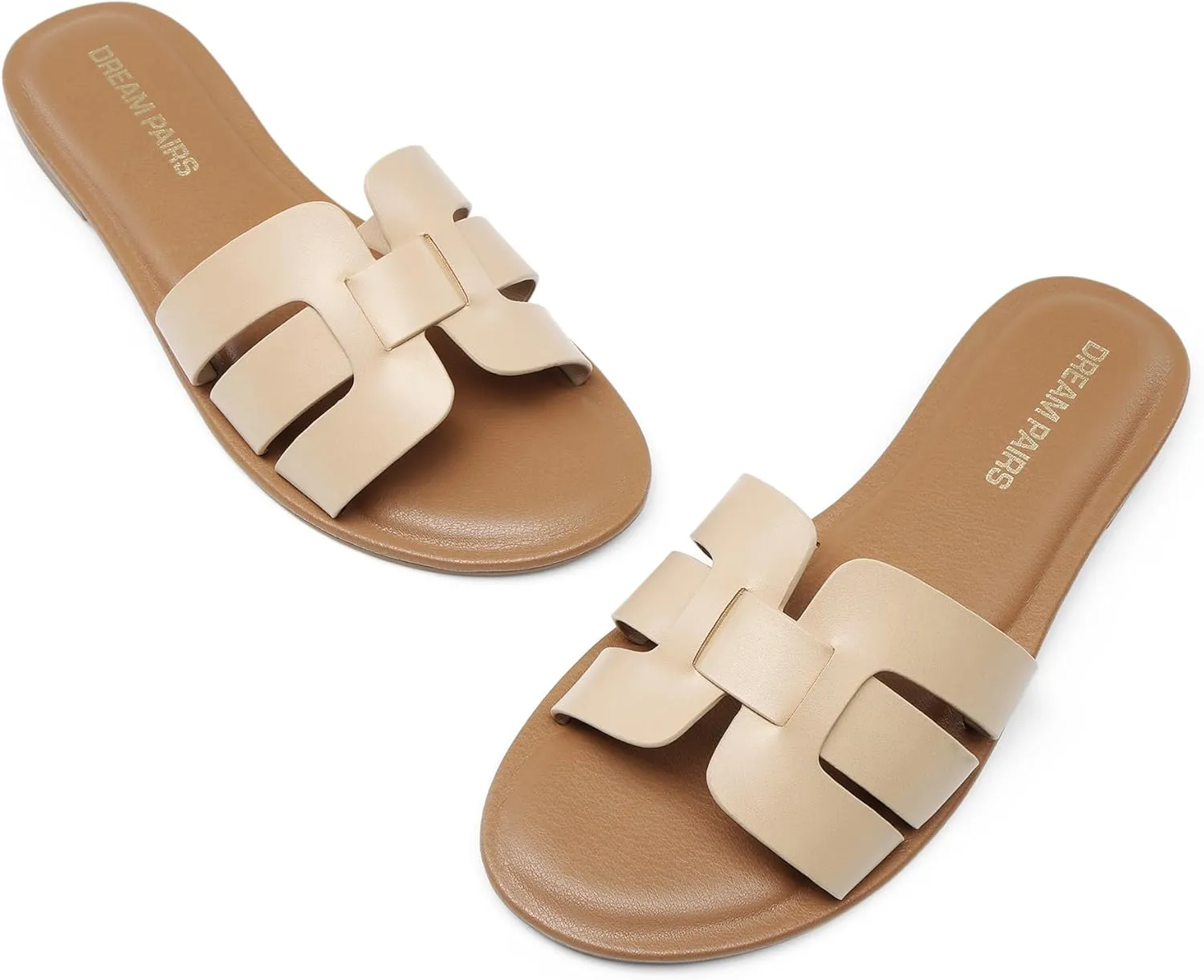 DREAM PAIRS Women's Dressy Slide Sandals Slip-on Open Round Toe Flat Sandals Fashion Casual Comfortable Summer Beach Walking Slides