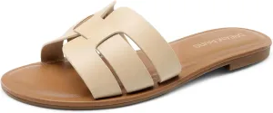 DREAM PAIRS Women's Dressy Slide Sandals Slip-on Open Round Toe Flat Sandals Fashion Casual Comfortable Summer Beach Walking Slides