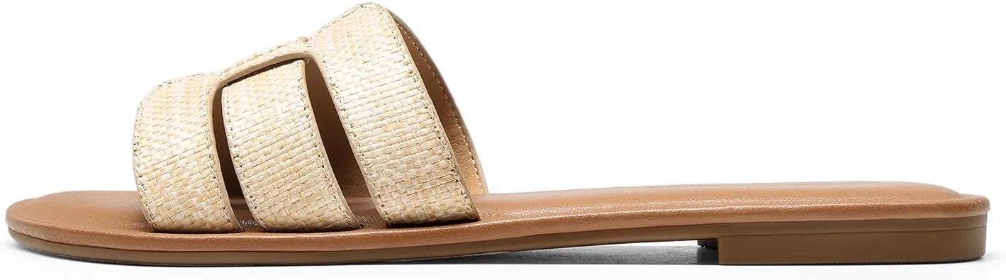 DREAM PAIRS Women's Dressy Slide Sandals Slip-on Open Round Toe Flat Sandals Fashion Casual Comfortable Summer Beach Walking Slides