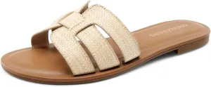 DREAM PAIRS Women's Dressy Slide Sandals Slip-on Open Round Toe Flat Sandals Fashion Casual Comfortable Summer Beach Walking Slides