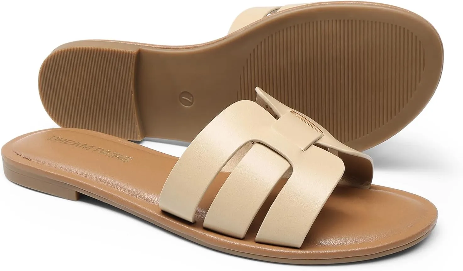 DREAM PAIRS Women's Dressy Slide Sandals Slip-on Open Round Toe Flat Sandals Fashion Casual Comfortable Summer Beach Walking Slides
