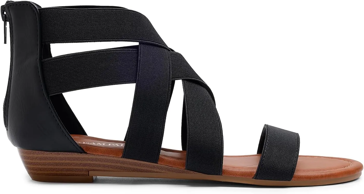 DREAM PAIRS Women's Elastic Ankle Strap Low Wedges Sandals