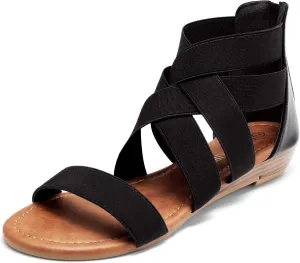 DREAM PAIRS Women's Elastic Ankle Strap Low Wedges Sandals