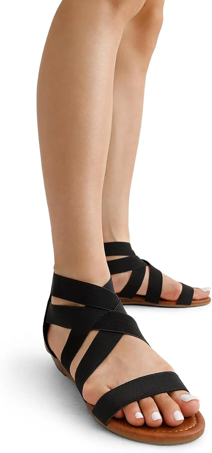 DREAM PAIRS Women's Elastic Ankle Strap Low Wedges Sandals
