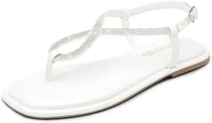 DREAM PAIRS Women's Flat Sandals Fashion Rhinestone Flat Sandals with Ankle Strap for Summers Dress Casual