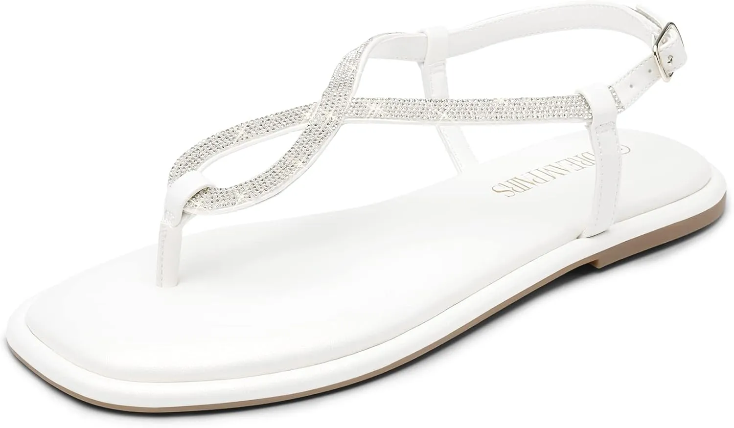 DREAM PAIRS Women's Flat Sandals Fashion Rhinestone Flat Sandals with Ankle Strap for Summers Dress Casual