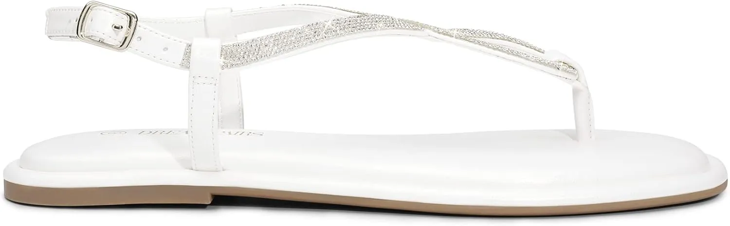 DREAM PAIRS Women's Flat Sandals Fashion Rhinestone Flat Sandals with Ankle Strap for Summers Dress Casual