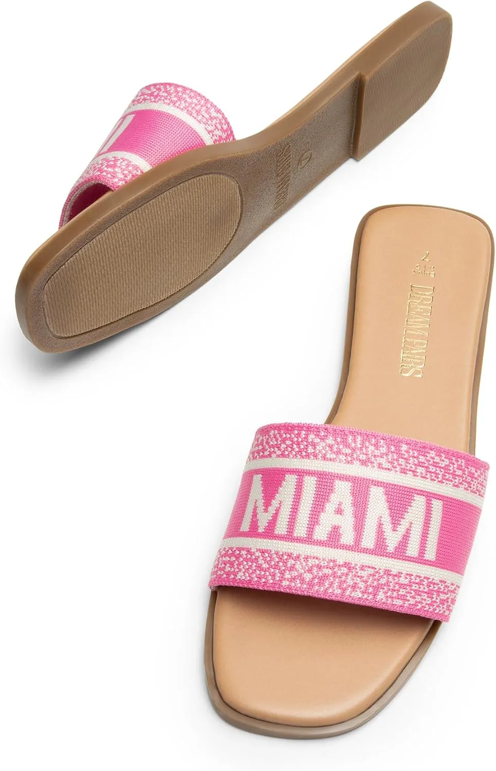 DREAM PAIRS Women's Flat Sandals Slip On Slides Sandals Square Open Toe Jacquard Braided Fashion Slides Casual Beach Slippers for Summer
