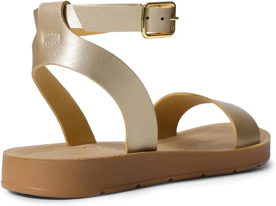 DREAM PAIRS Women’s One Band Ankle Strap Buckle Flat Sandals
