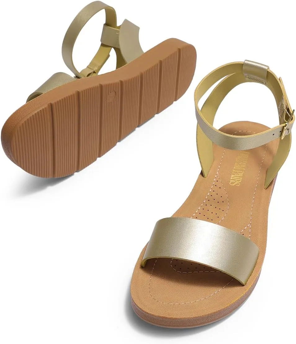 DREAM PAIRS Women’s One Band Ankle Strap Buckle Flat Sandals