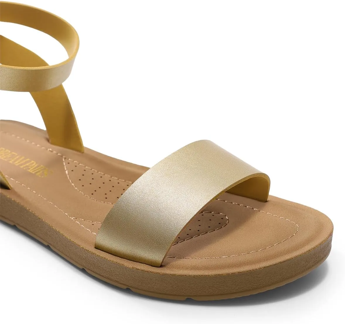 DREAM PAIRS Women’s One Band Ankle Strap Buckle Flat Sandals
