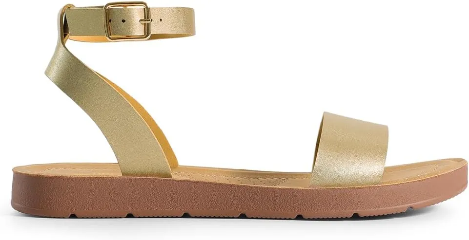 DREAM PAIRS Women’s One Band Ankle Strap Buckle Flat Sandals