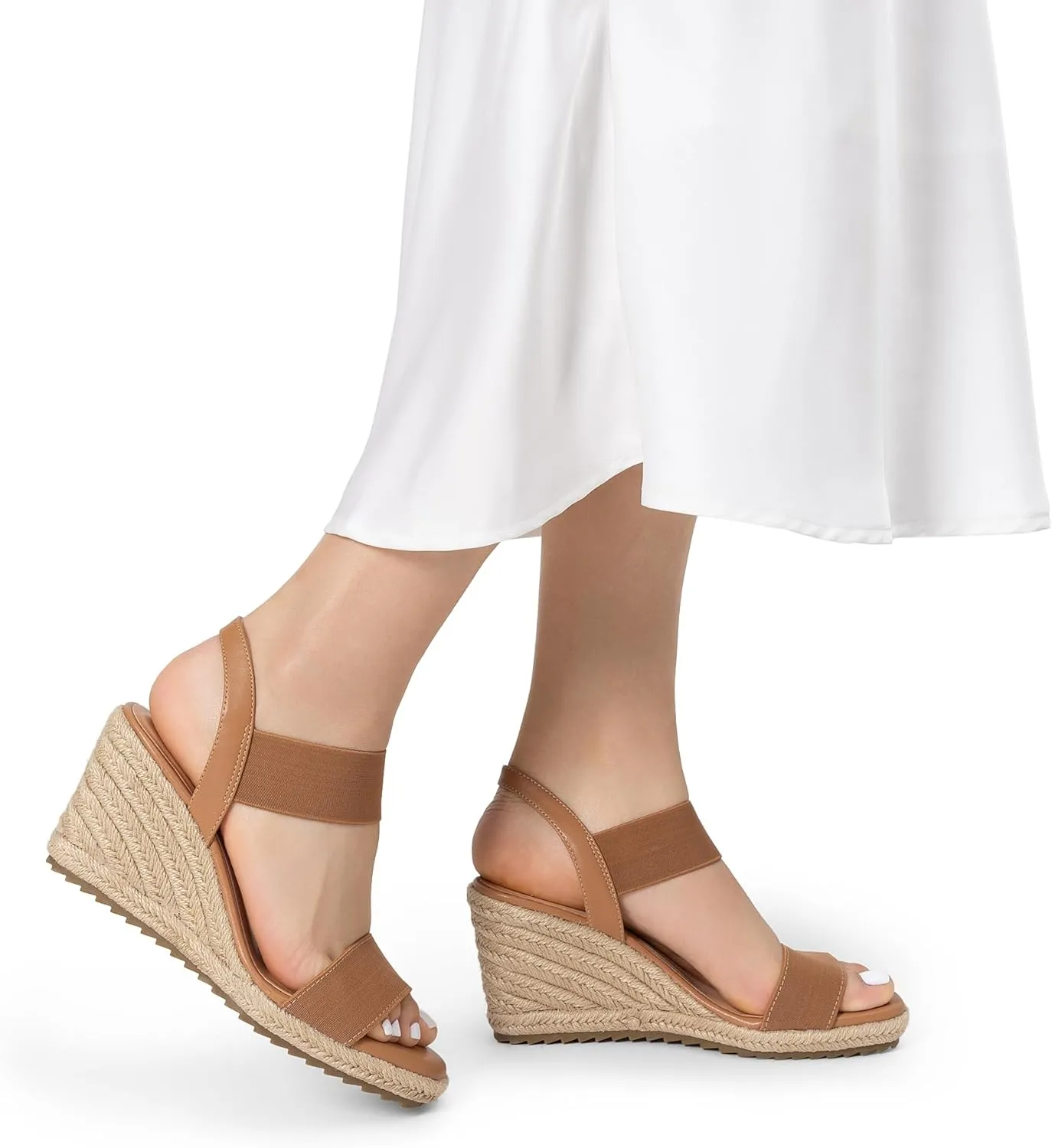 DREAM PAIRS Womens Open Toe Espadrilles Dressy Platform Sandals Slip on Elastic Ankle Strap Wedges Sandals