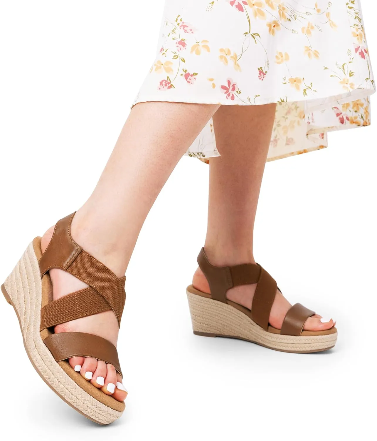 DREAM PAIRS Womens Platform Espadrilles Wedge Sandals, Slip on Elastic Ankle Strap Sandals for Women Casual Dressy Summer