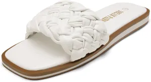DREAM PAIRS Women's Square Open Toe Slide Sandals Cute Slip on Braided Strap Rhinestone Flat Sandals for Summer