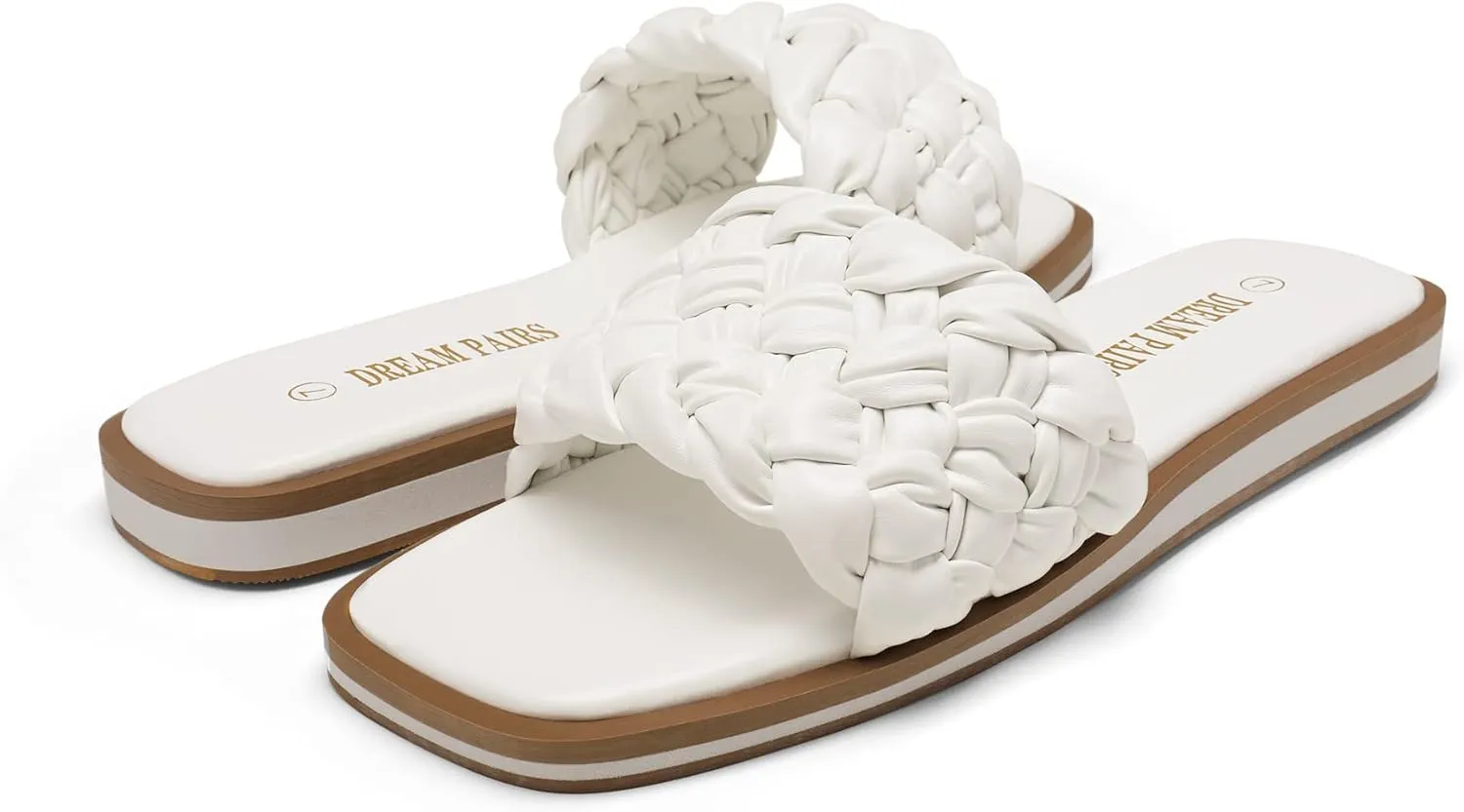 DREAM PAIRS Women's Square Open Toe Slide Sandals Cute Slip on Braided Strap Rhinestone Flat Sandals for Summer