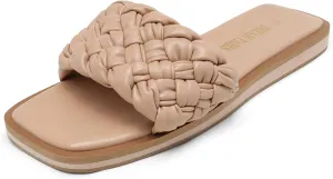 DREAM PAIRS Women's Square Open Toe Slide Sandals Cute Slip on Braided Strap Rhinestone Flat Sandals for Summer