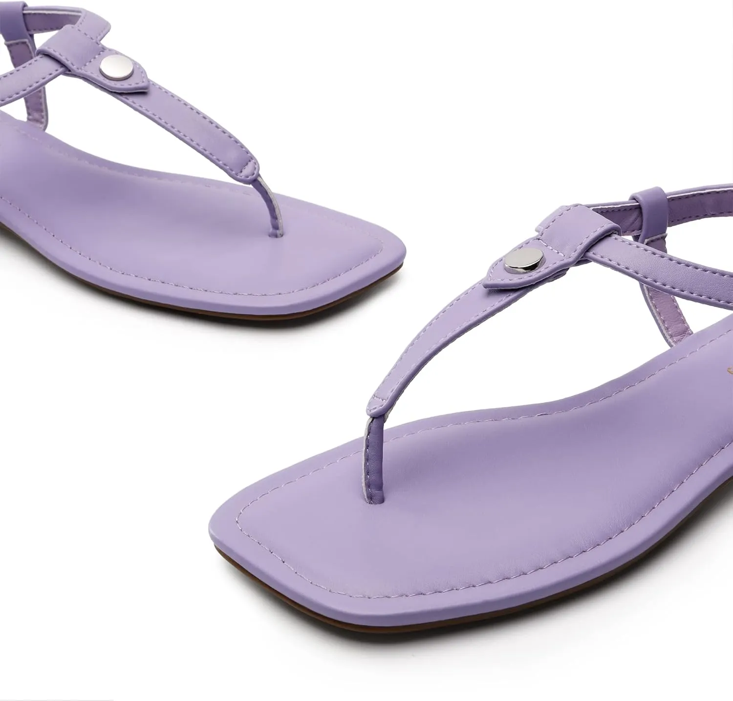 DREAM PAIRS Women's T-Strap Thong Flat Sandals with Cute Square Toe Strappy for Summer