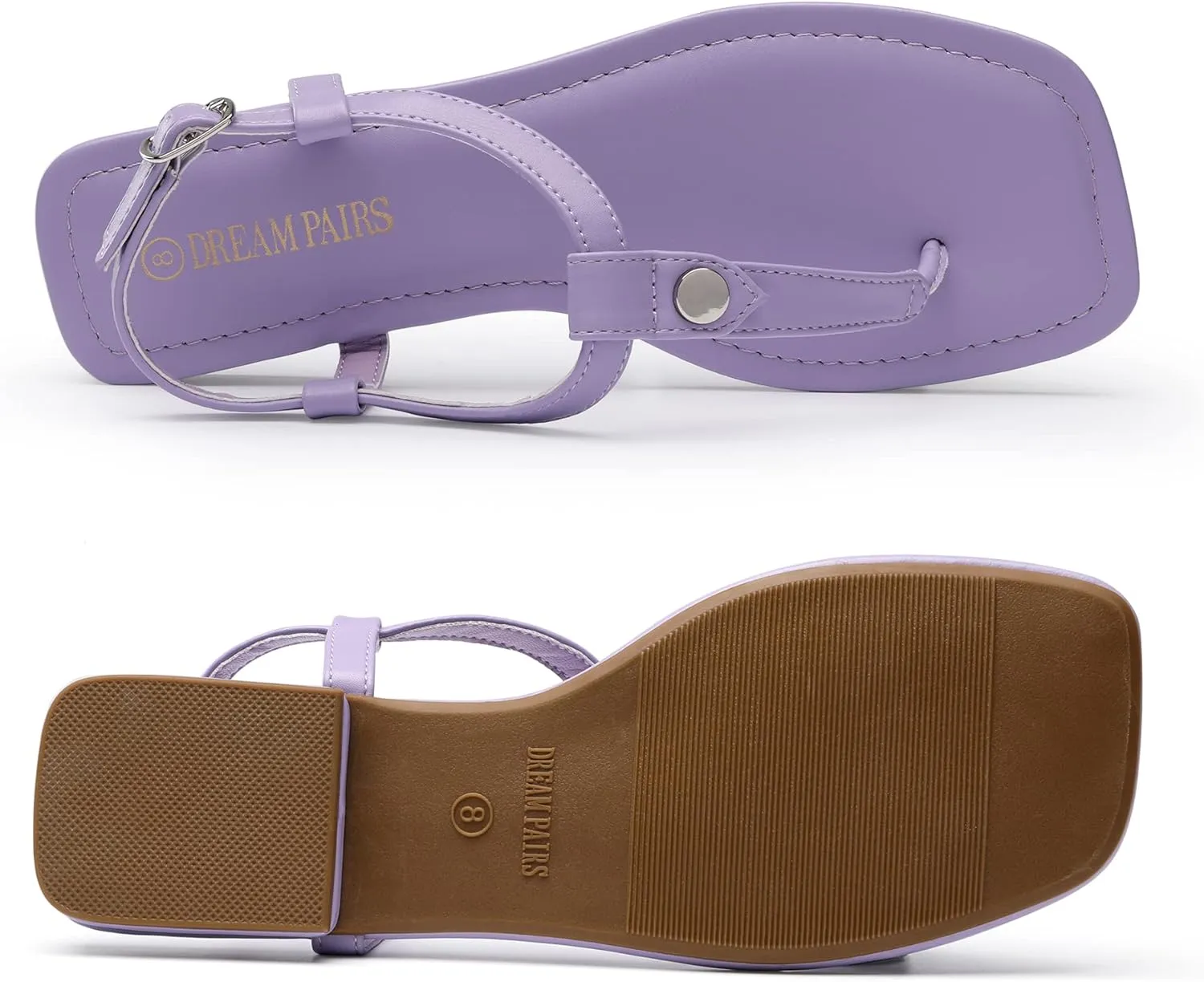DREAM PAIRS Women's T-Strap Thong Flat Sandals with Cute Square Toe Strappy for Summer
