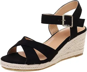 DREAMCIA Espadrilles Wedge Platform Sandals for Women Strappy Ankle Strap Buckle Open Toe Sandals Dressy Shoes Summer