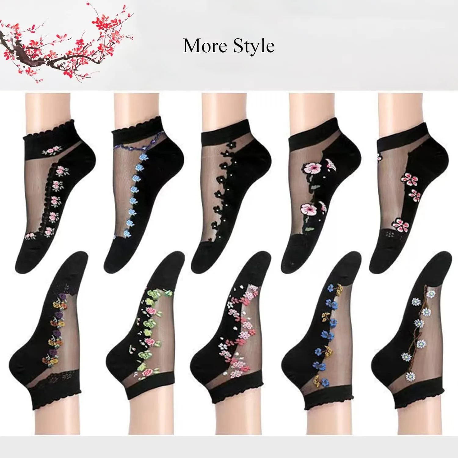 DXYAKY 5 Pairs Womens No show Socks Low Cut Girls Lace Socks Thin Nylon Mesh Socks Floral Patterned Fishnet Short Sock
