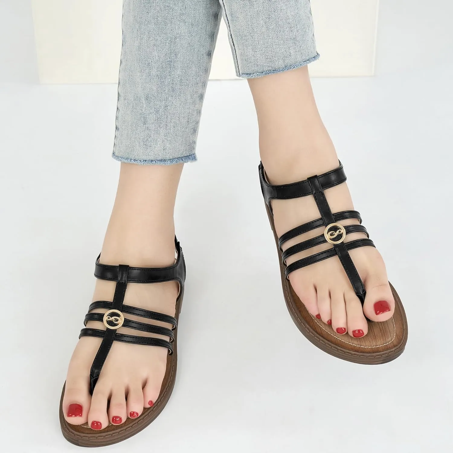 Ecetana Womens Flat Sandals for Women 2025 Dressy Summer Comfortable T-Strap Thong Shoes Beach Walking Sandals Size 5.5-11