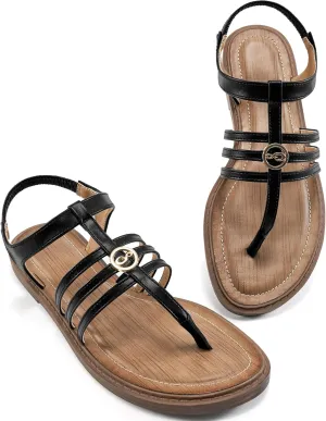 Ecetana Womens Flat Sandals for Women 2025 Dressy Summer Comfortable T-Strap Thong Shoes Beach Walking Sandals Size 5.5-11