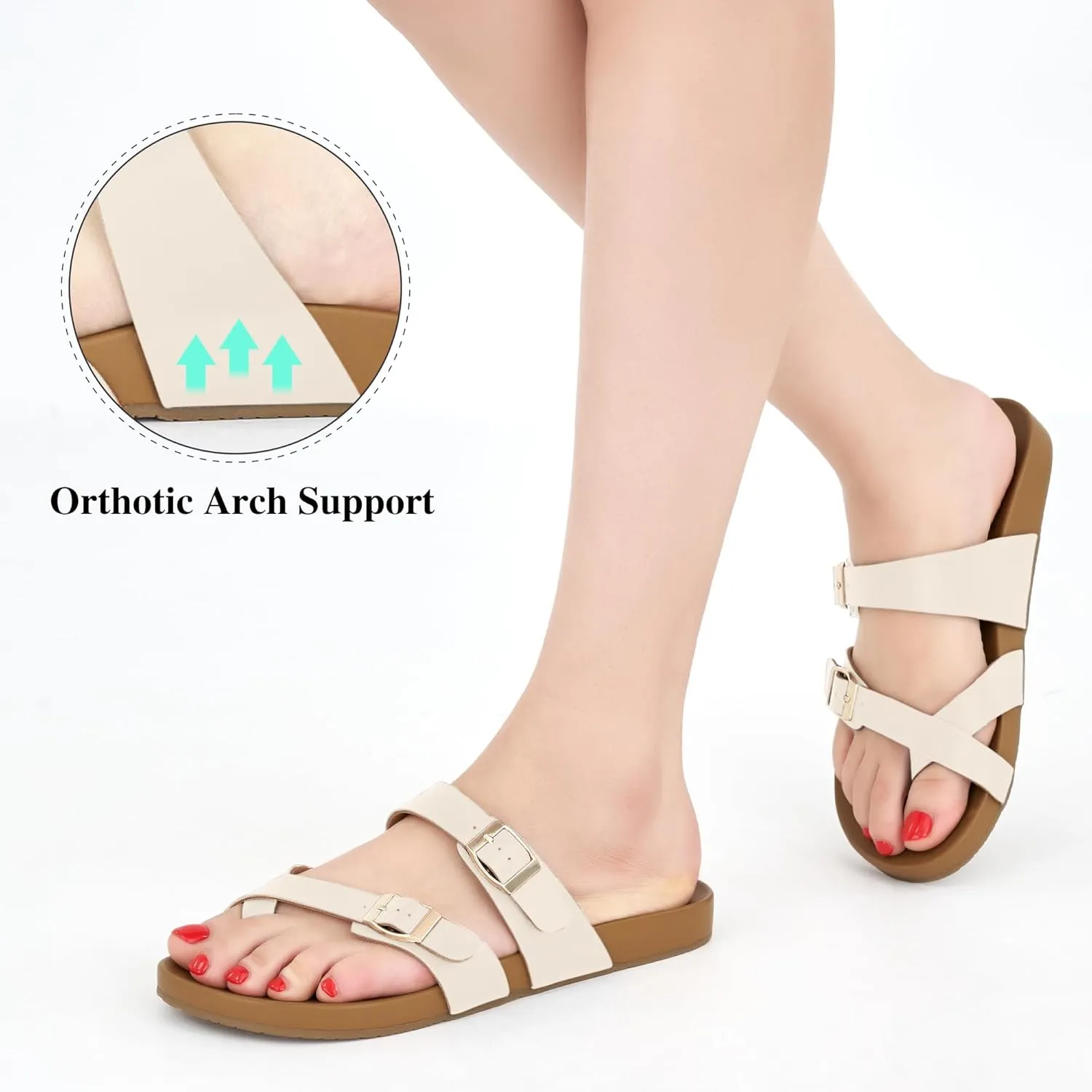 Ecetana Womens Sandals Dressy Summer Comfortable Casual Beach Flat Shoes Adjustable Buckle Slip On Walking Slides