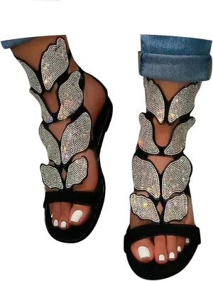 Eduavar Sandals for Women Dressy,Boho Sandals Womens Sandals Low Wedges Peep Toe Wrapped Sexy Cute Diamond Dressy Sandals
