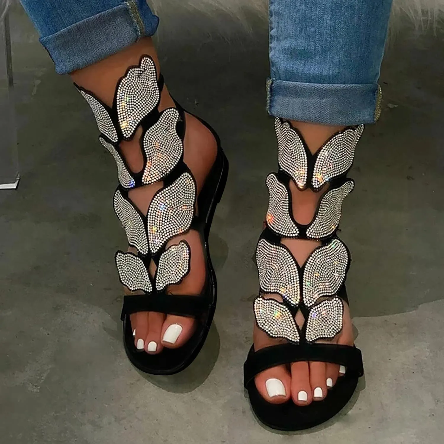 Eduavar Sandals for Women Dressy,Boho Sandals Womens Sandals Low Wedges Peep Toe Wrapped Sexy Cute Diamond Dressy Sandals