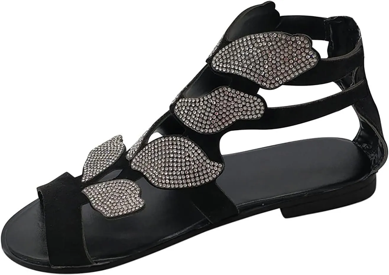 Eduavar Sandals for Women Dressy,Boho Sandals Womens Sandals Low Wedges Peep Toe Wrapped Sexy Cute Diamond Dressy Sandals