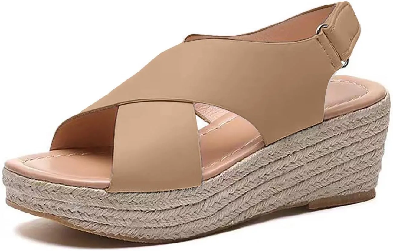 Eduavar Womens Wedge Sandals, Orthopedic Sandals for Women Sandals Open Toe Wedge Platform Sandal with Back Strap