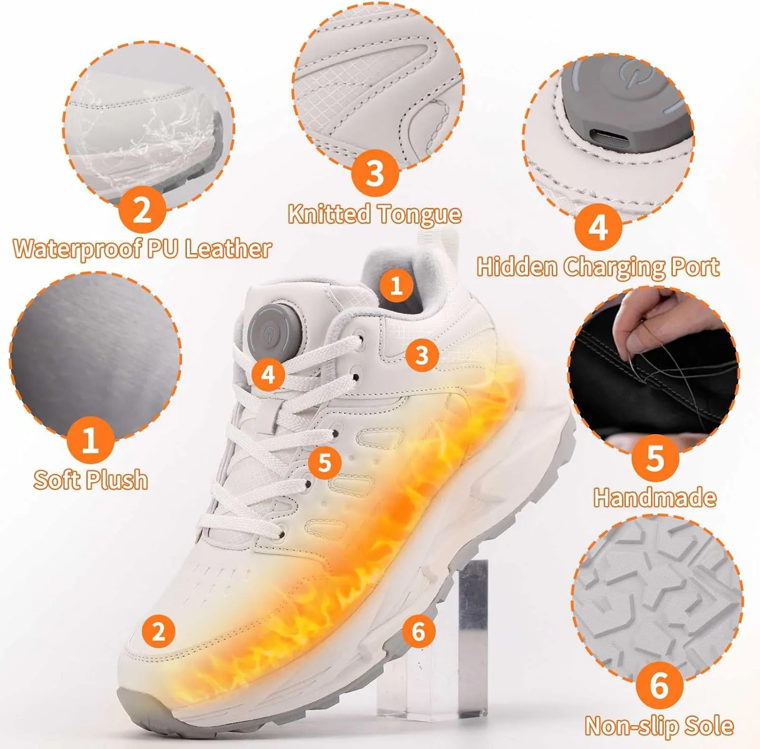 Electric Foot Warmer Rechargeable Heated Sneakers - Fast Heating, Lightweight Snow Boots for Men and Women - Waterproof Outdoor Shoes