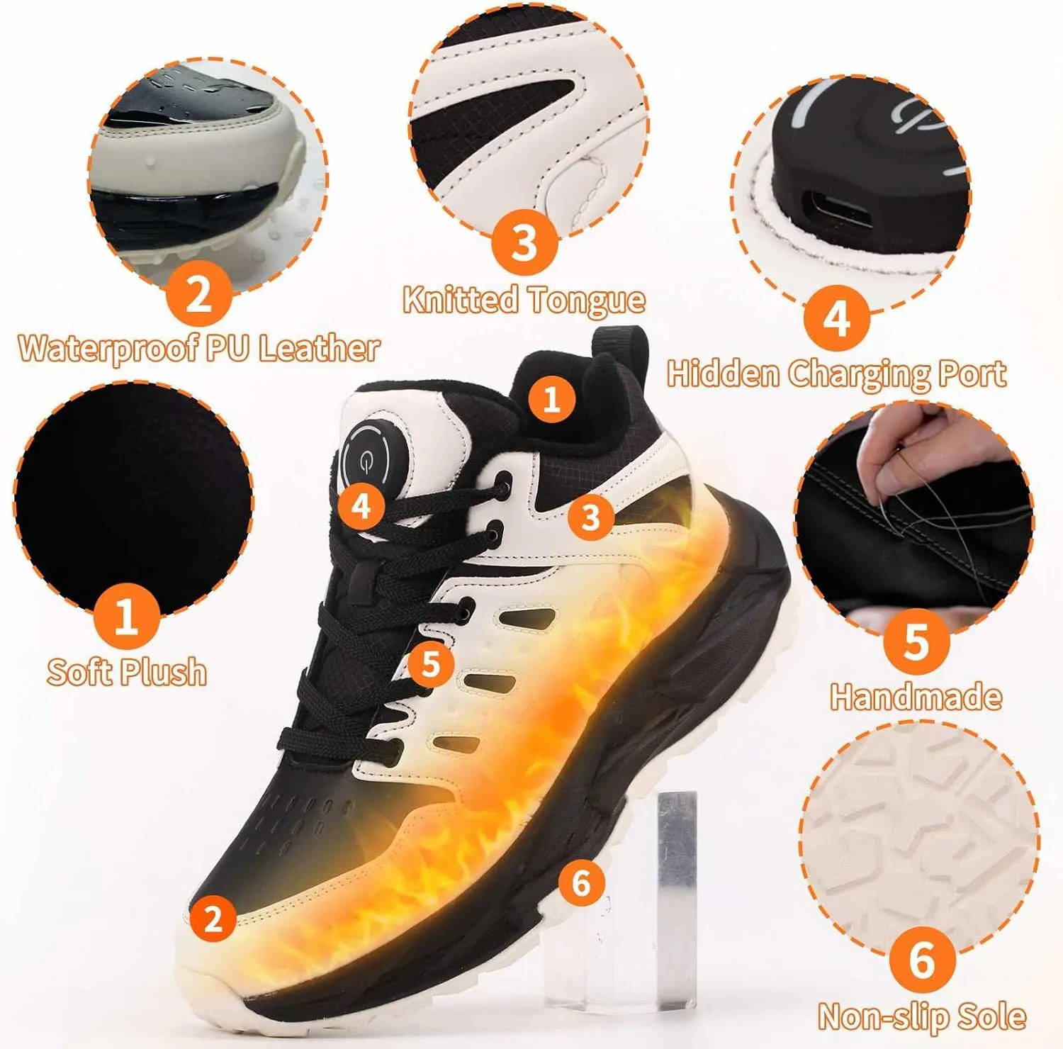 Electric Foot Warmer Rechargeable Heated Sneakers - Fast Heating, Lightweight Snow Boots for Men and Women - Waterproof Outdoor Shoes