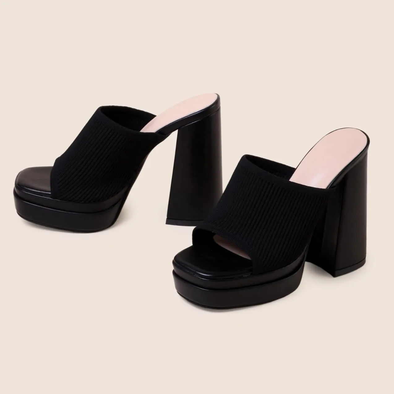Elegant High Chunky Heel Mule Sandals for Women Chic Platform Summer Slip-Ons Block Heel Wedge Shoes with Knit Upper Fashionable Dressy Evening Party Shoes