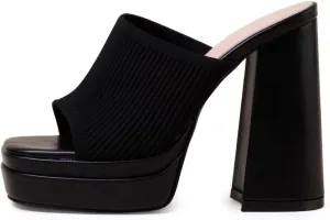 Elegant High Chunky Heel Mule Sandals for Women Chic Platform Summer Slip-Ons Block Heel Wedge Shoes with Knit Upper Fashionable Dressy Evening Party Shoes