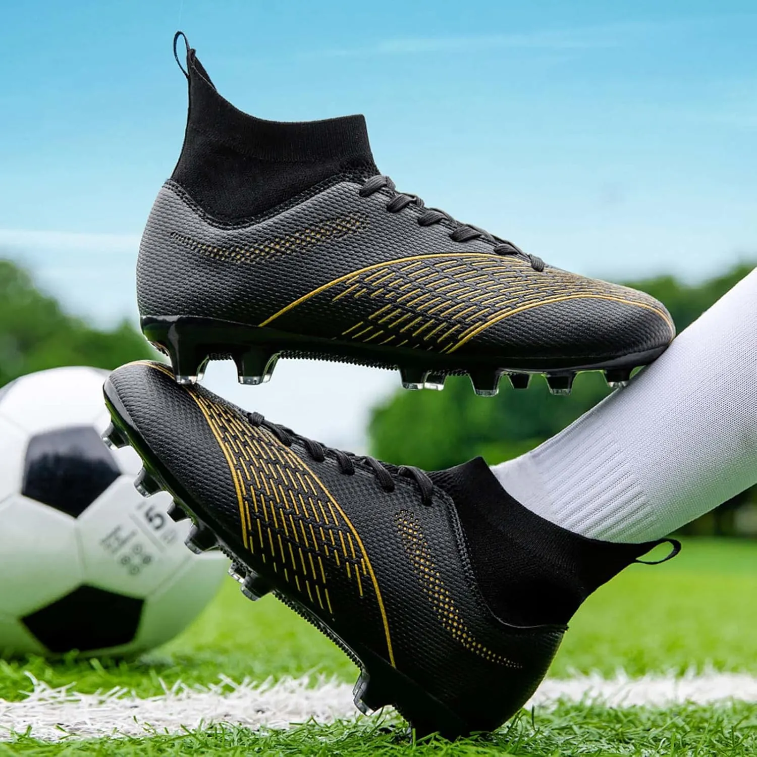 Eliogn Men's Turf Soccer Cleats Athletic Firm Ground High-Top Football Boots