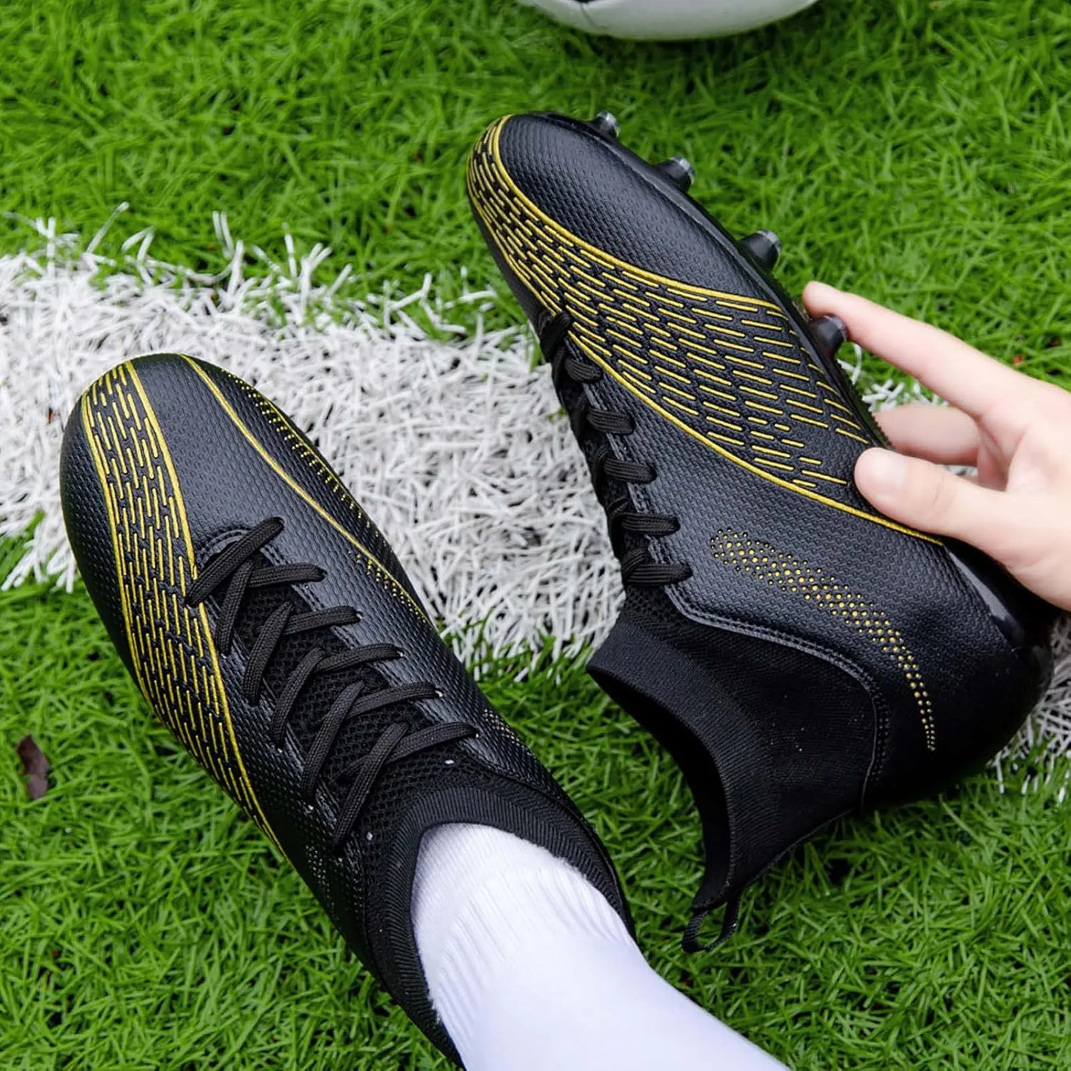 Eliogn Men's Turf Soccer Cleats Athletic Firm Ground High-Top Football Boots